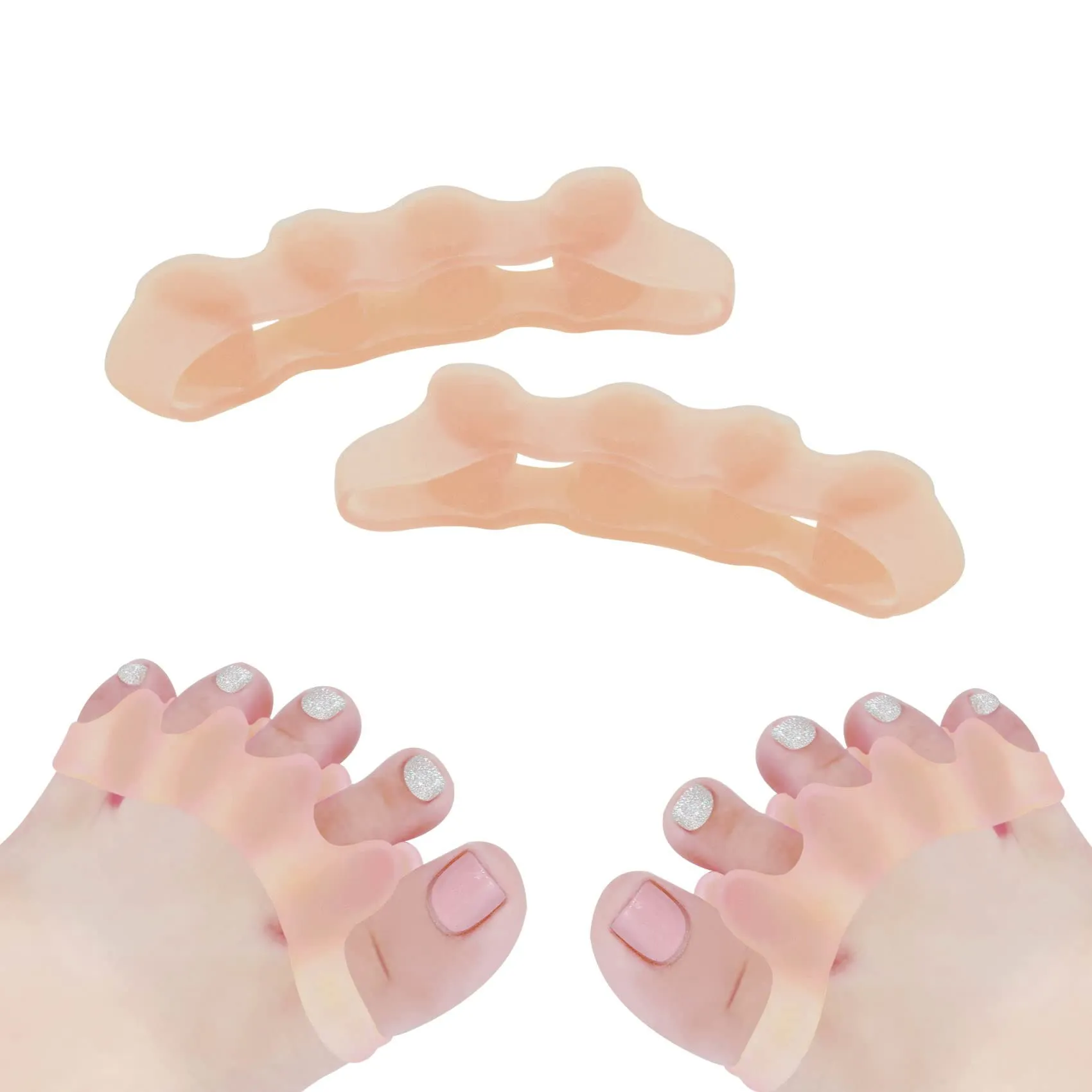 1 Pair Toe Separator, Soft Gel Toe Spacers to Correct Toes, Toe Corrector, Toe Straighteners for Overlapping Toes, Hallux Valgus (Skin-1 Pair) Skin-1 Pair