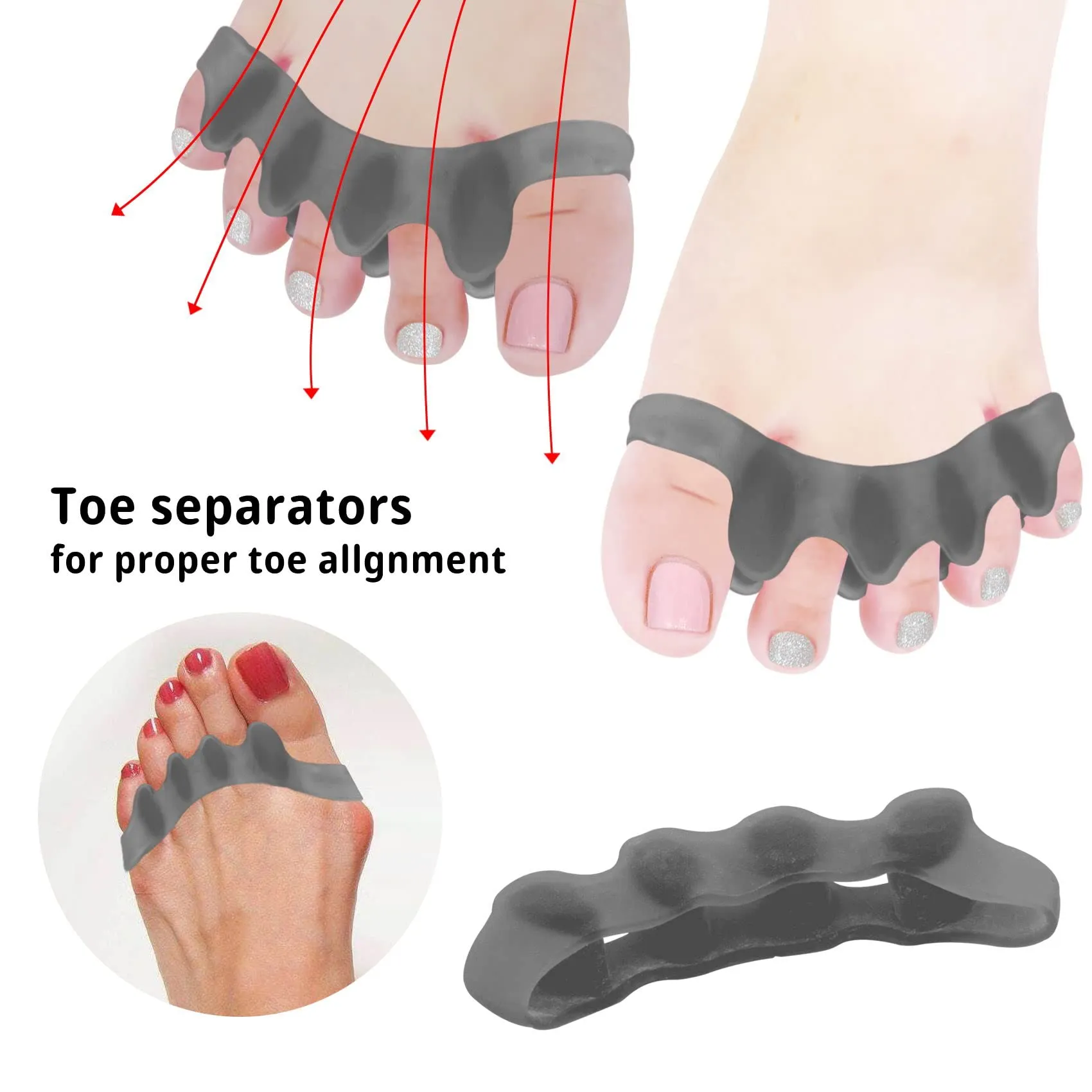 1 Pair Toe Separator, Soft Gel Toe Spacers to Correct Toes, Toe Corrector, Toe Straighteners for Overlapping Toes, Hallux Valgus (Skin-1 Pair) Skin-1 Pair