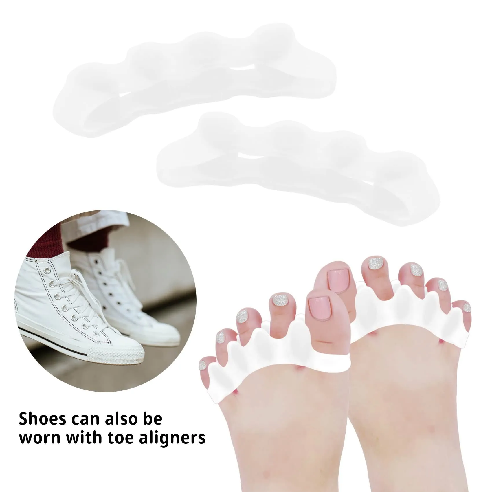 1 Pair Toe Separator, Soft Gel Toe Spacers to Correct Toes, Toe Corrector, Toe Straighteners for Overlapping Toes, Hallux Valgus (Skin-1 Pair) Skin-1 Pair