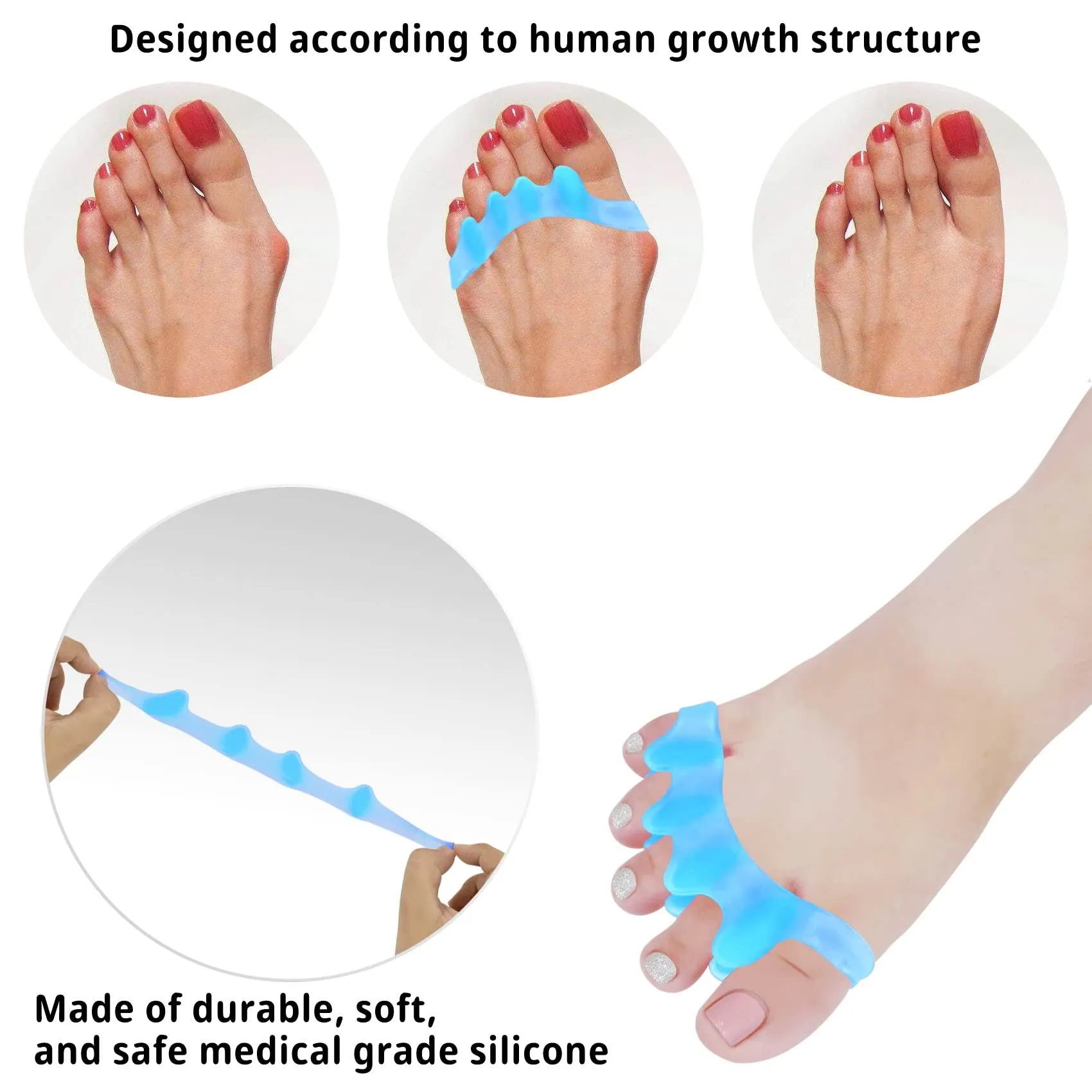 1 Pair Toe Separator, Soft Gel Toe Spacers to Correct Toes, Toe Corrector, Toe Straighteners for Overlapping Toes, Hallux Valgus (Skin-1 Pair) Skin-1 Pair