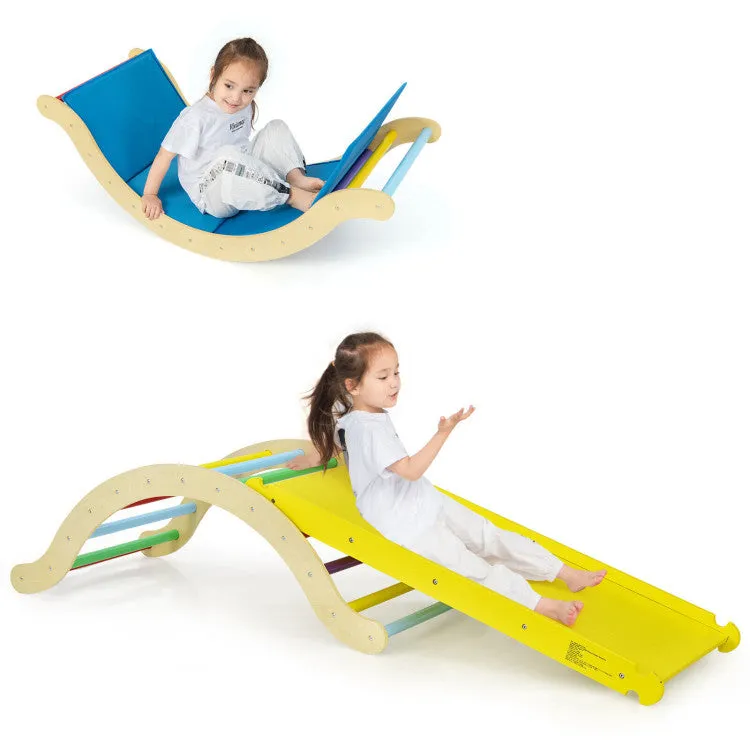3-in-1 Kids Climbing Arch Triangle with Ramp and Mat