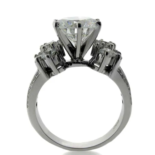 4 Carat Round Cubic Zirconia With Ruby Princess Sides in Channel Engagement Ring in 14K White Gold