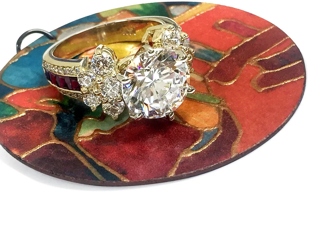 4 Carat Round Cubic Zirconia With Ruby Princess Sides in Channel Engagement Ring in 14K White Gold