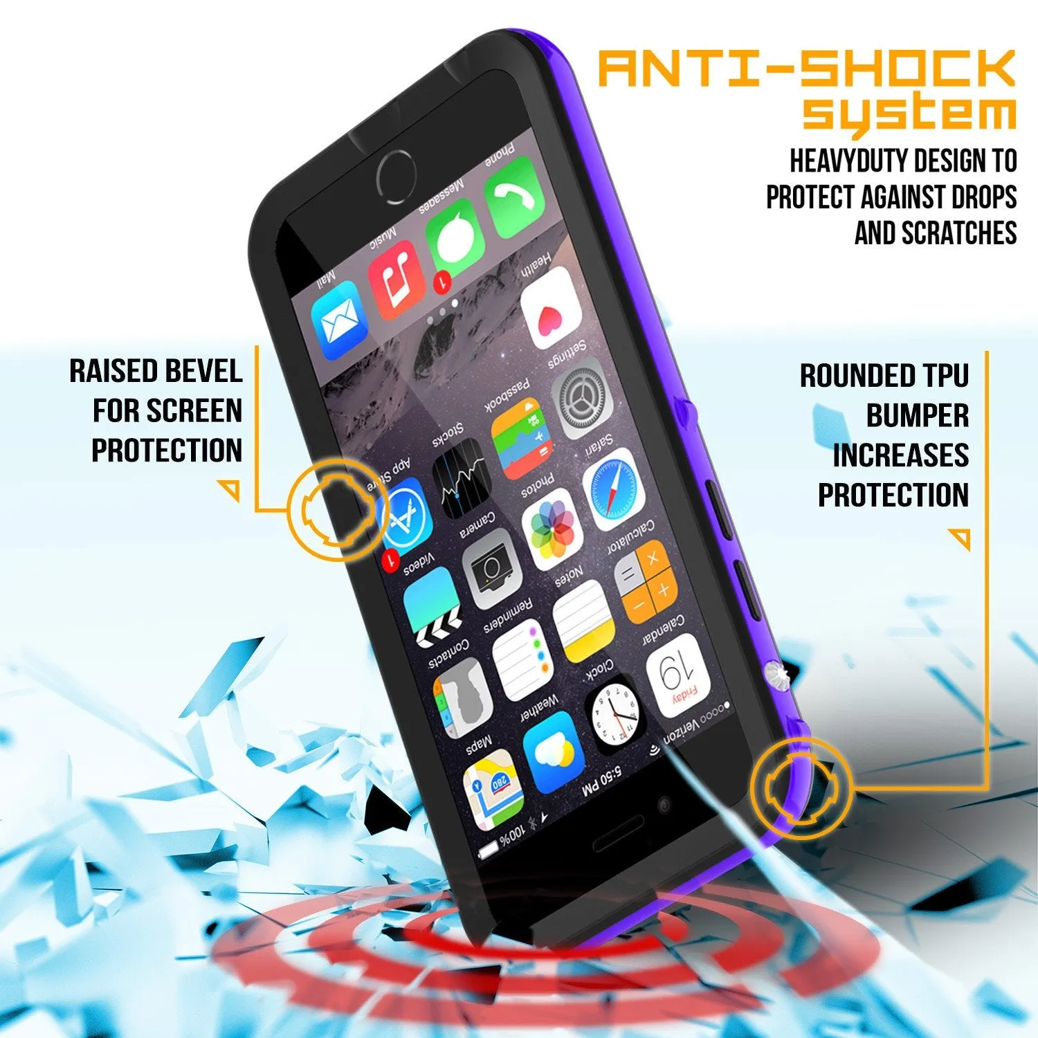 Apple iPhone 8 Waterproof Case, PUNKcase CRYSTAL 2.0 Purple W/ Attached Screen Protector  | Warranty