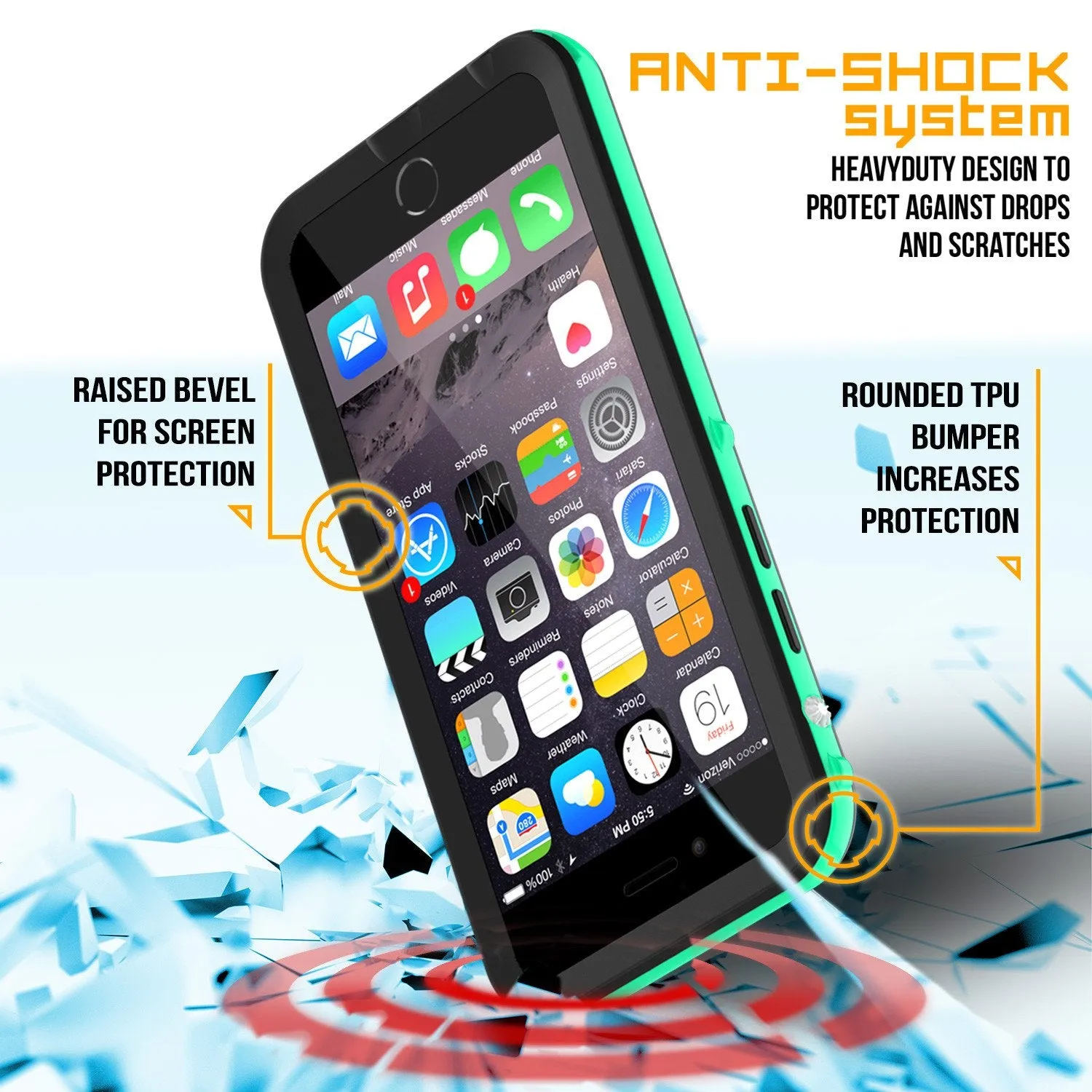 Apple iPhone 8 Waterproof Case, PUNKcase CRYSTAL 2.0 Teal W/ Attached Screen Protector  | Warranty