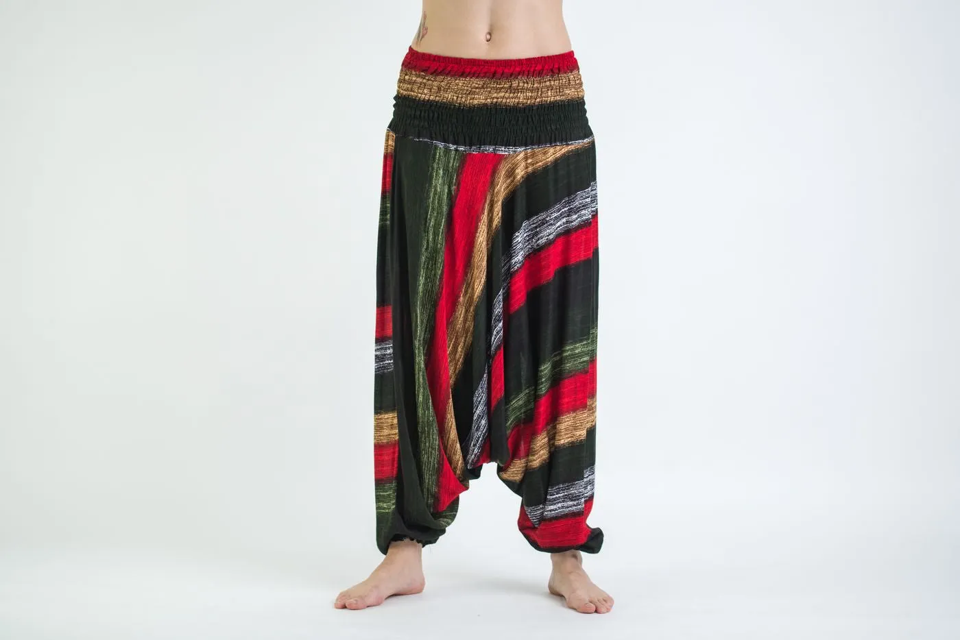 Boho Striped 2-in-1 Jumpsuit Harem Pants in Green