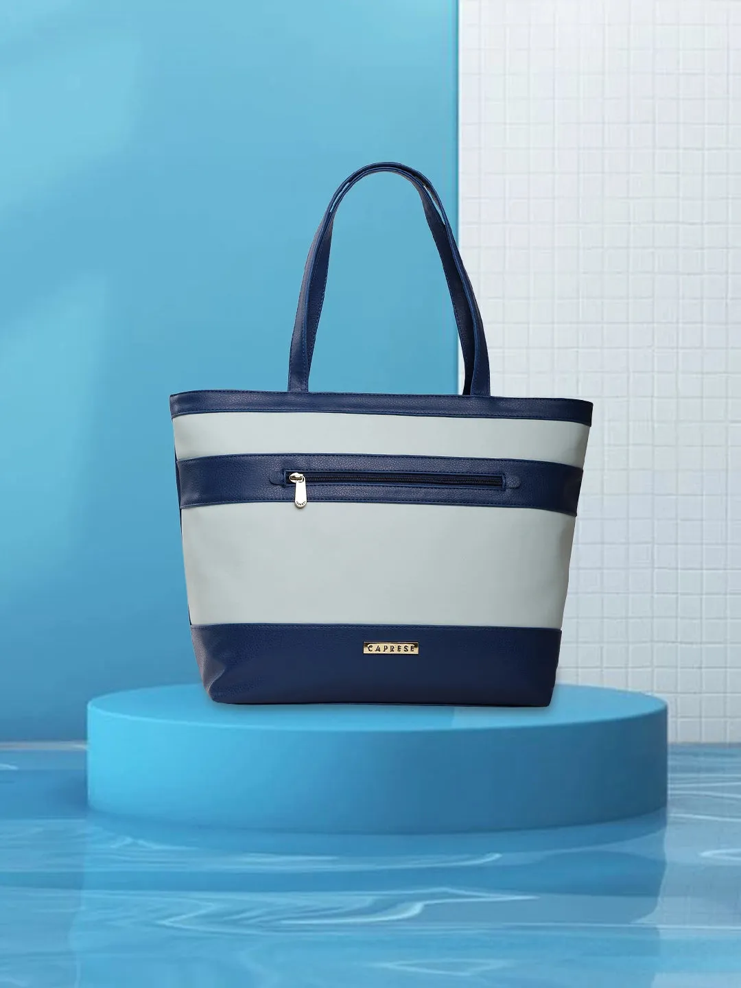 Caprese Marciano Tote Medium Striped Women'S Handbag Navy