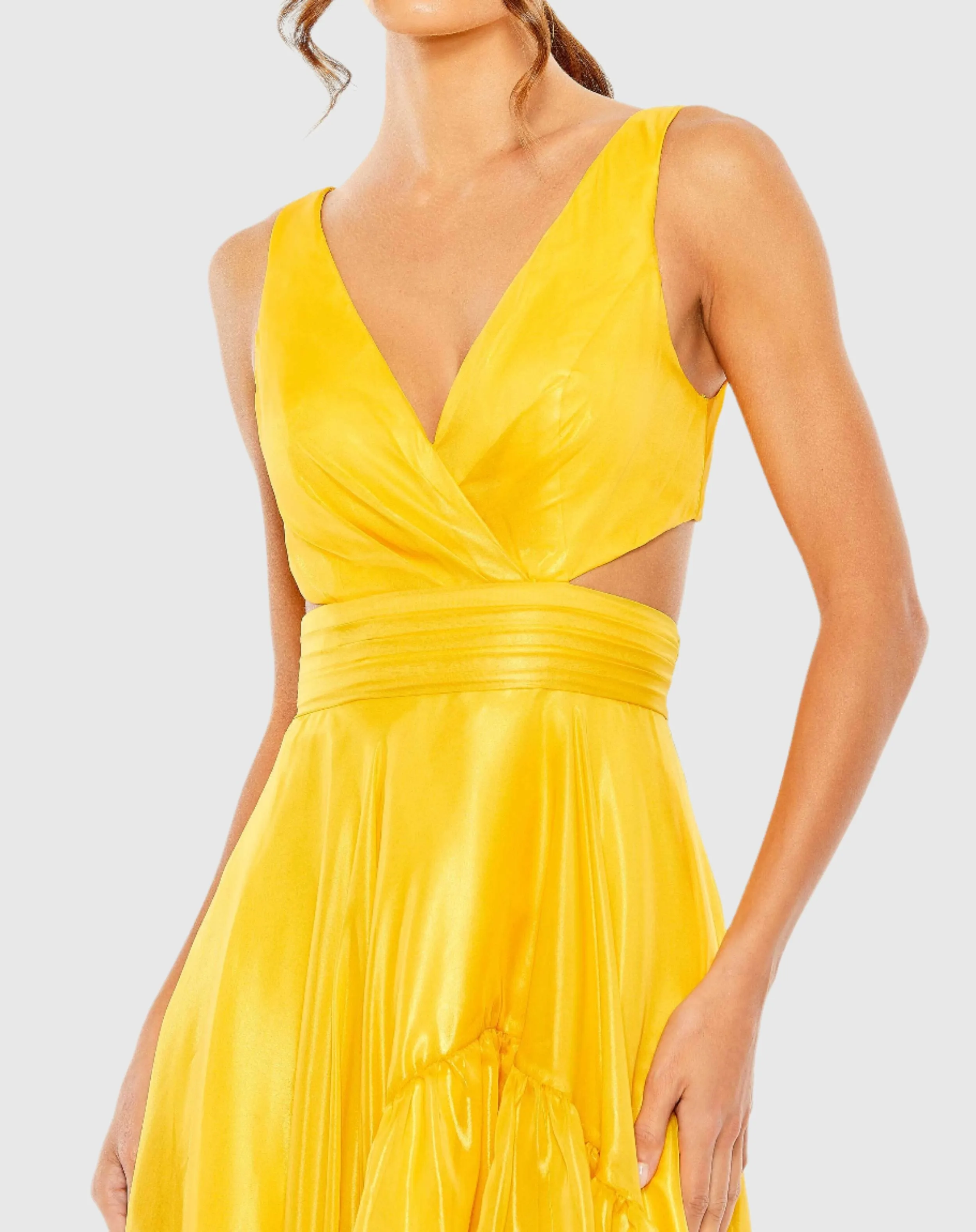 Cut Out High Low Ruffle Gown