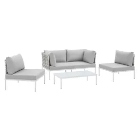 Harmony 4-Piece  Sunbrella® Basket Weave Outdoor Patio Aluminum Seating Set