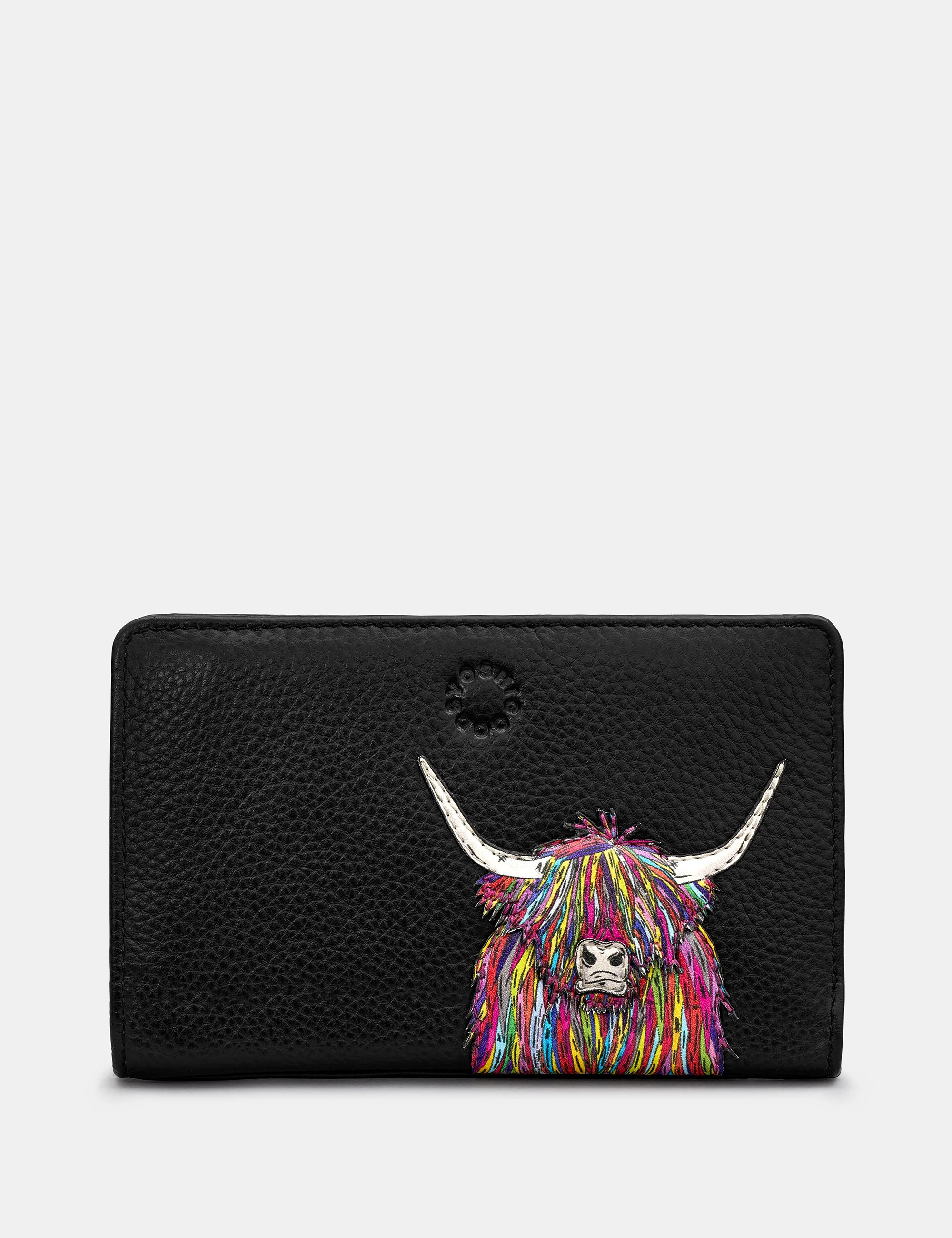 Highland Cow Black Leather Oxford Purse