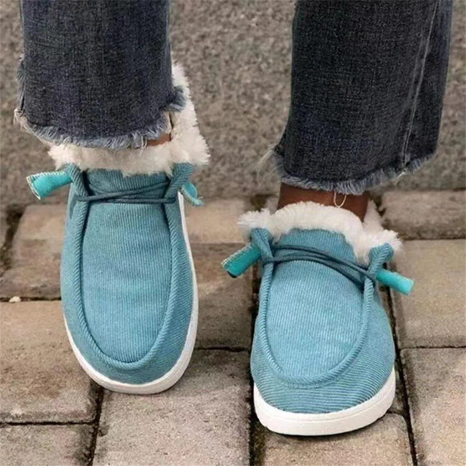 Lausiuoe Snow Boots For Women Cute Fur Lined Classic Fuzzy Fashion Winter Slip On Ankle Booties Fashion Warm Shoes Loafers