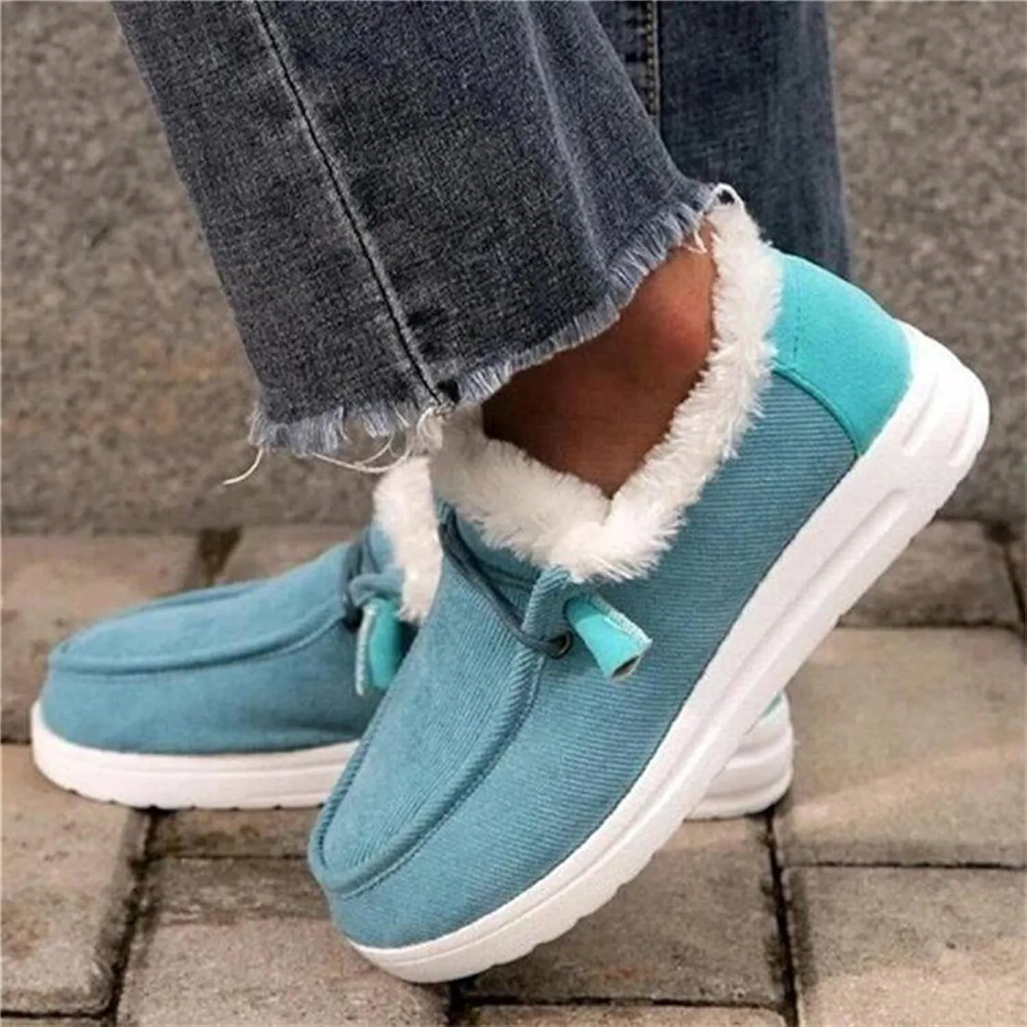 Lausiuoe Snow Boots For Women Cute Fur Lined Classic Fuzzy Fashion Winter Slip On Ankle Booties Fashion Warm Shoes Loafers