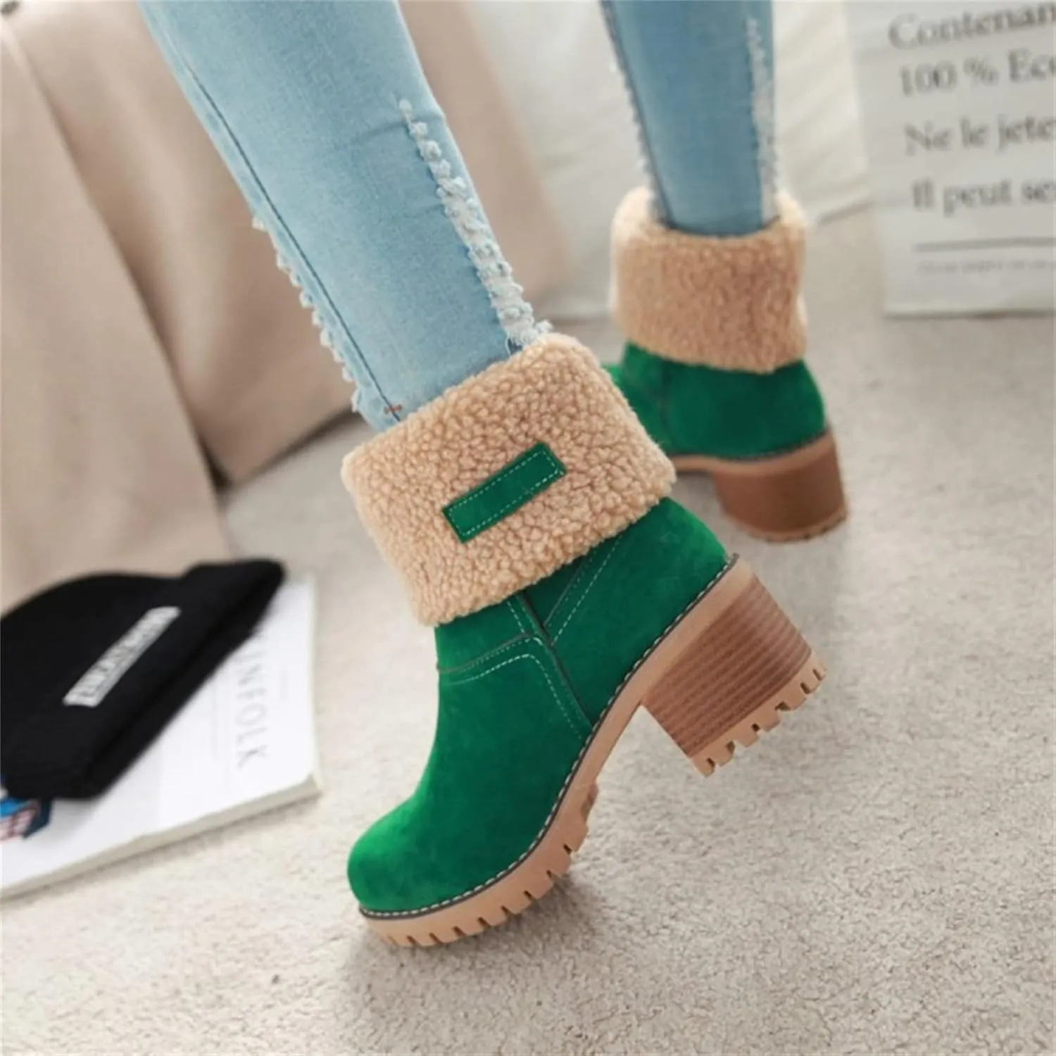 Lausiuoe Snow Boots For Women Wide Width Warm Winter Fuzzy Ankle Booties Cute Silp On Comfortable Casual Fashion Loafers