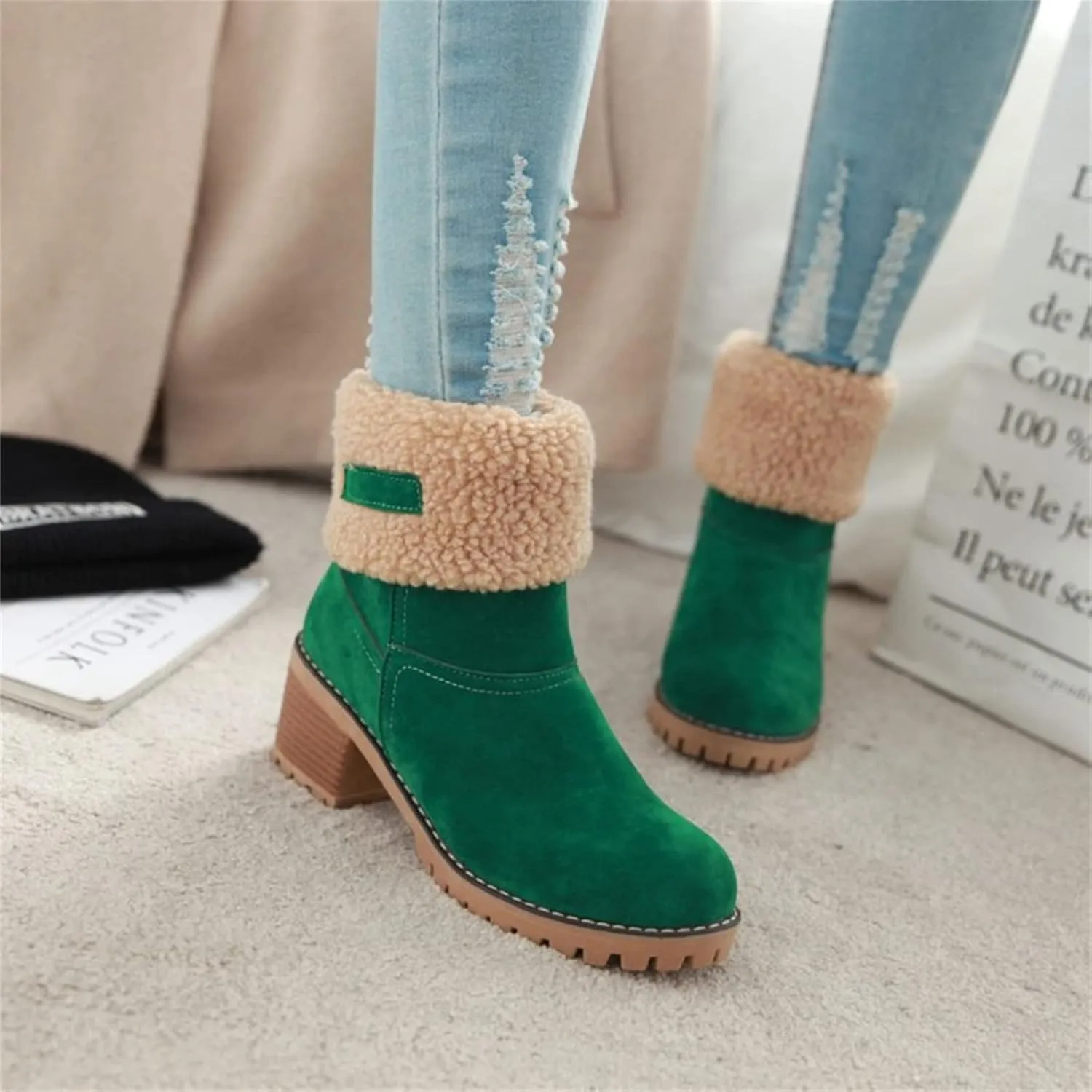 Lausiuoe Snow Boots For Women Wide Width Warm Winter Fuzzy Ankle Booties Cute Silp On Comfortable Casual Fashion Loafers