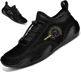 Lymphvity Men's ltalian Handmade Leather Sneakers Outdoor Slip On Non-Slip Walking Shoes Breathable Lightweight Lace Up Walking Driving Sports Shoes
