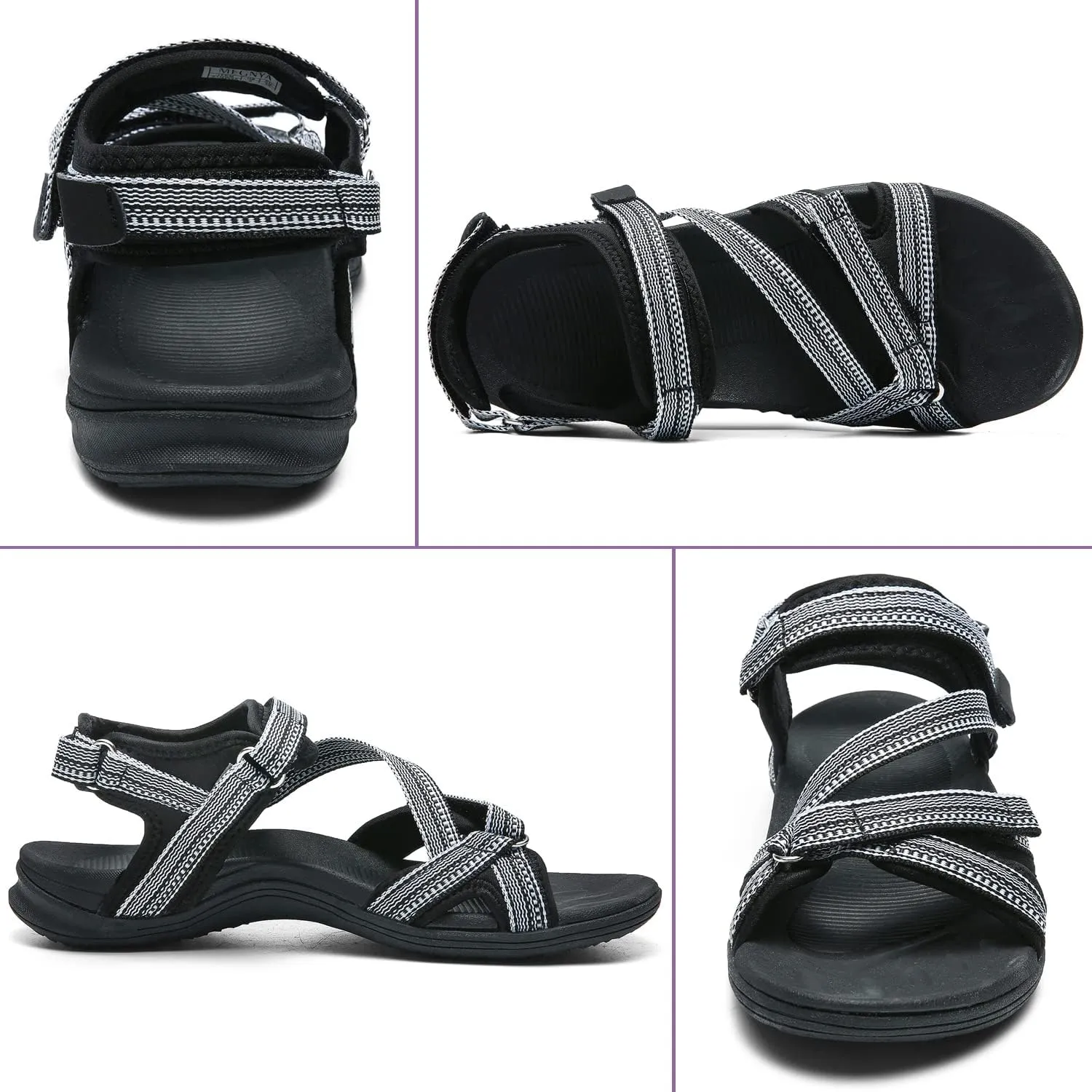 MEGNYA Womens Lightweight Cushion Sandals for Walking, Summer Outside Hiking Sandals with Adjustable Hook and Loop Straps