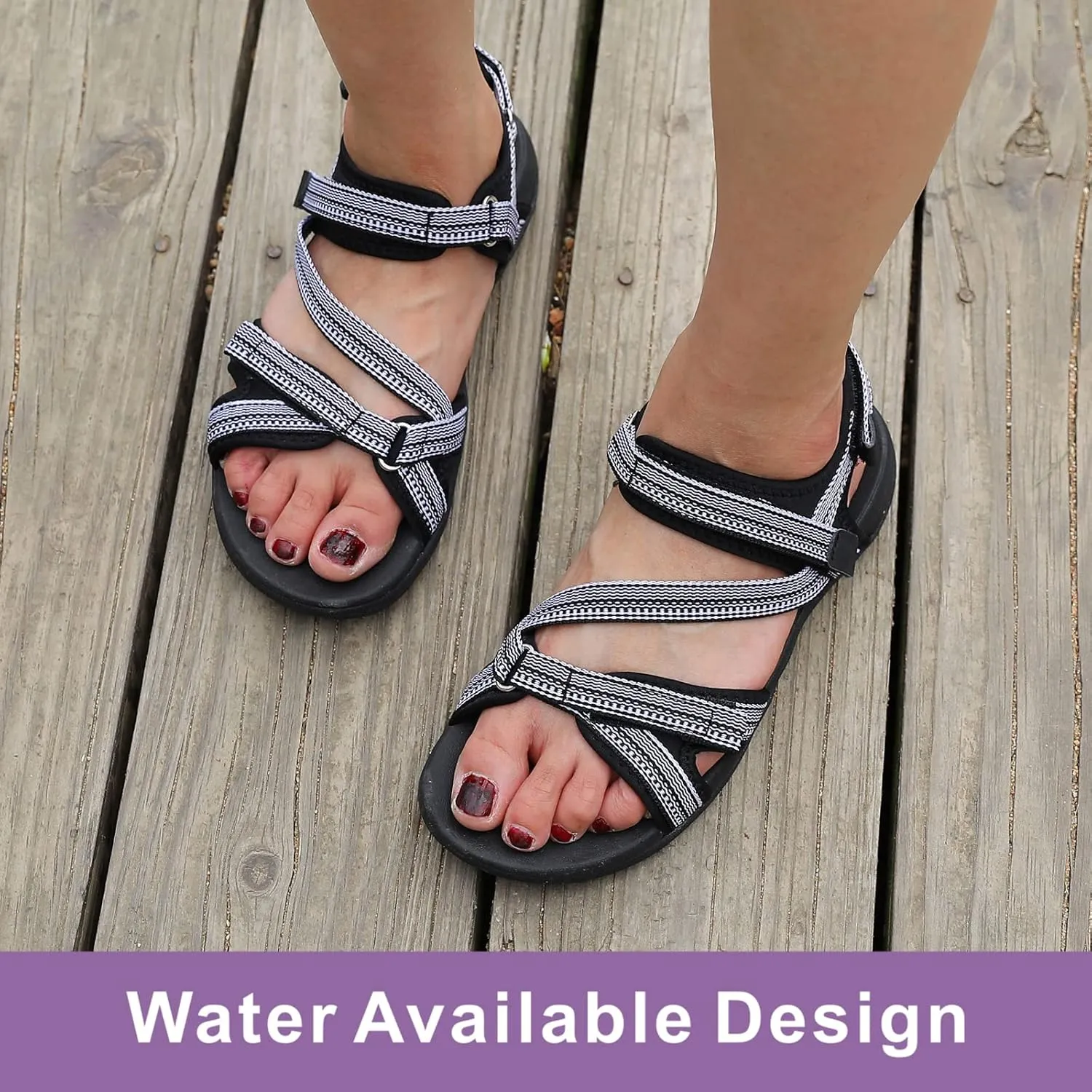 MEGNYA Womens Lightweight Cushion Sandals for Walking, Summer Outside Hiking Sandals with Adjustable Hook and Loop Straps