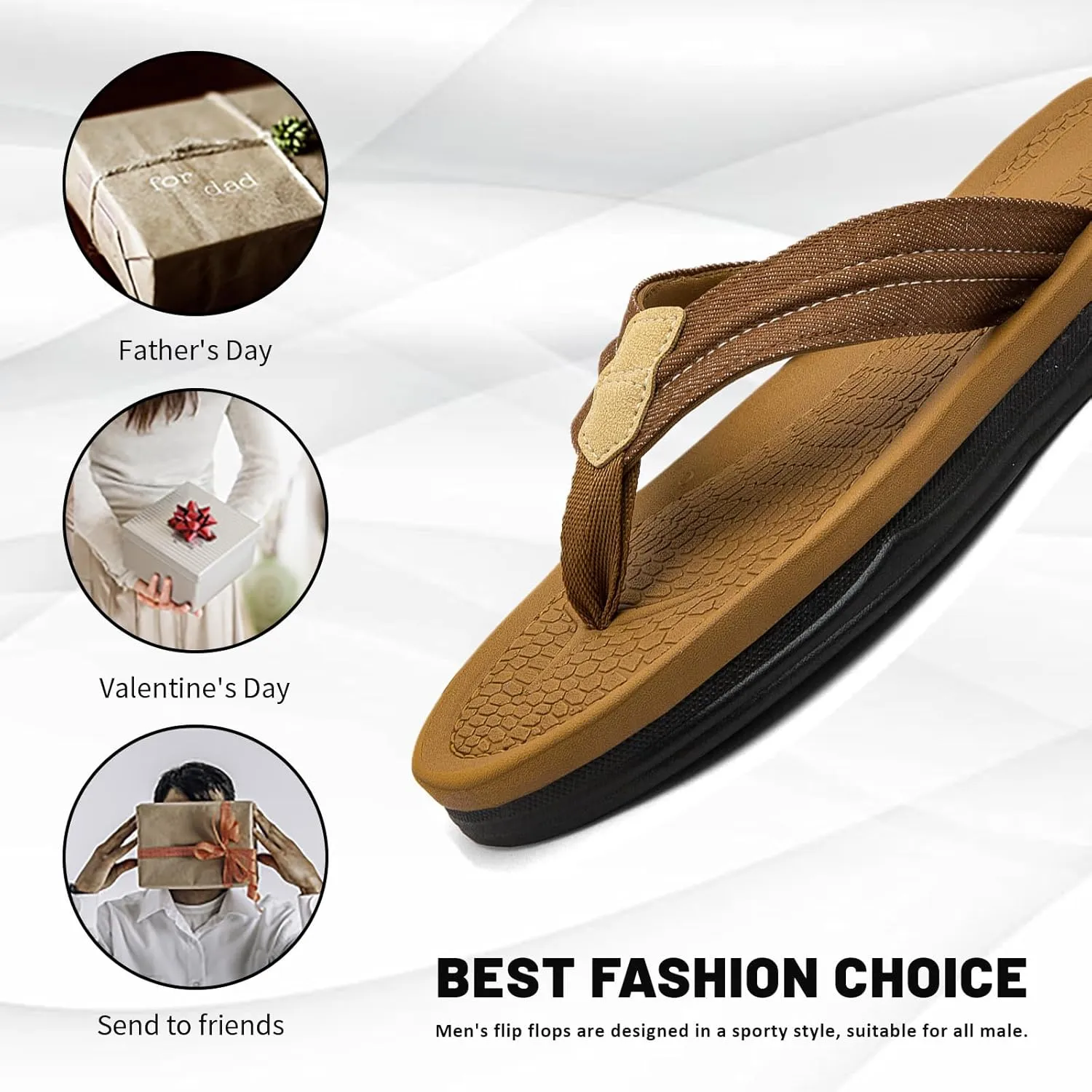Men's Beach Flip-Flops Comfort Thong Sandal Slippers Summer Outdoor Athletic Slide sandals for men with Soft Cushion