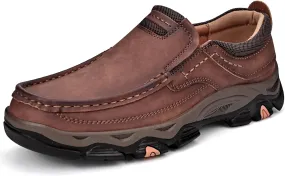 Mens Slip On Leather Loafers Casual Walking Shoes - Breathable Non Slip Cushioned Comfort | Handmade Stitching Reinforced Collar | Dress Office Work Outdoor Hiking Driving Shoes