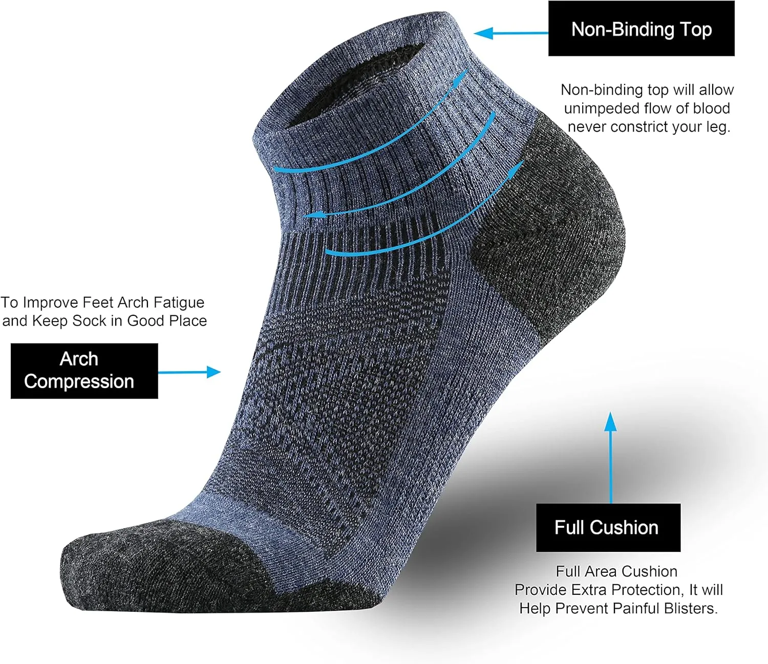 ONKE Merino Wool Low Cut Quarter Socks for Men Outdoor Trail Running Hiking Hiker All Season with Moisture Wicking Control