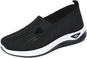 Orthopedic Shoes for Women Breathable Mesh Knitted Woven Low Top Walking Shoes Hands Free Slip On Sneakers Soft Sole Arch Support Non-Slip Shoe Diabetic Foam Walking Shoe