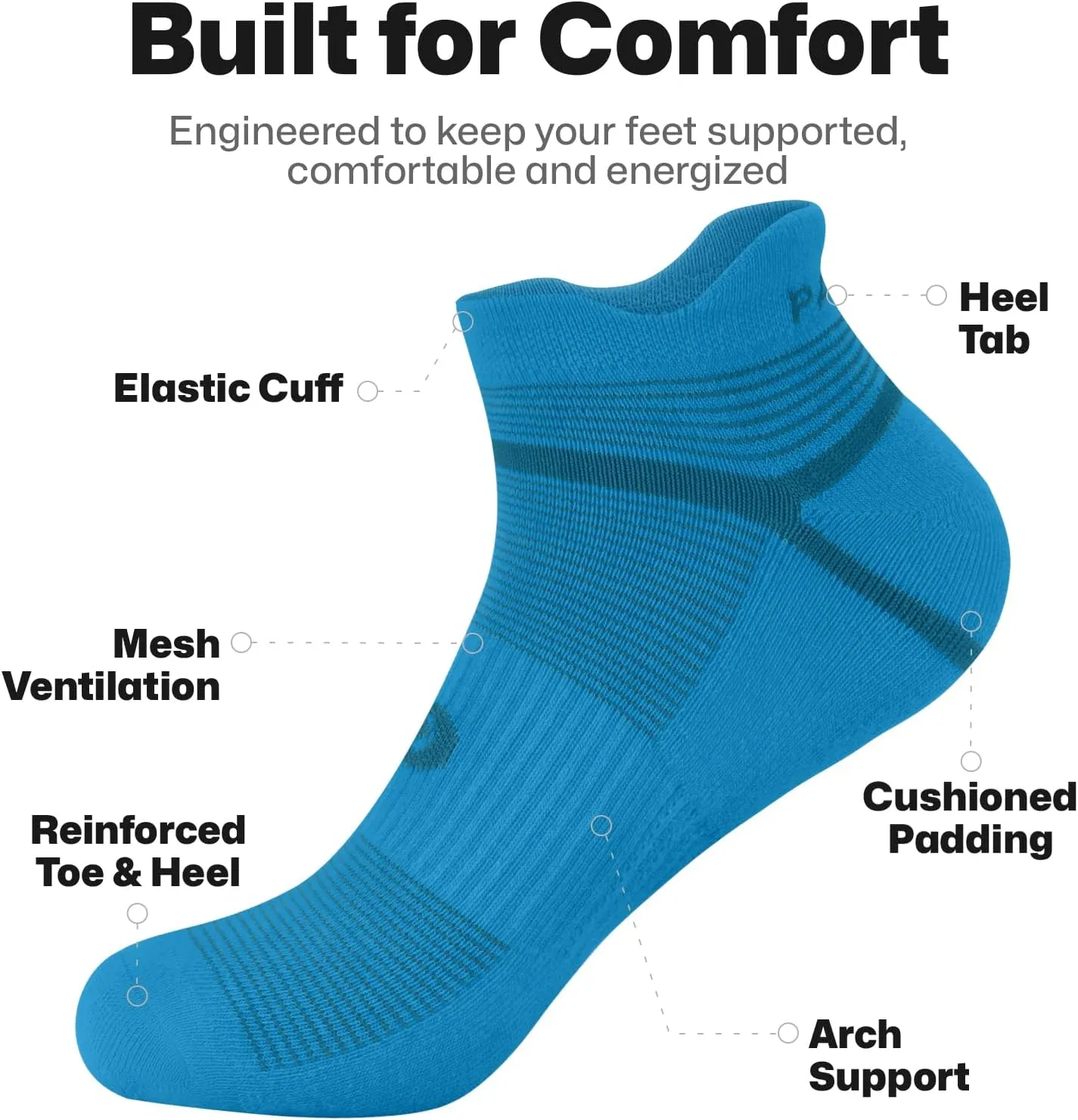 PAPLUS Running Athletic Ankle Socks-5 Pairs, Cushioned Low Cut Anti-Blister Sports Socks for Men Women, Hiking, Walking