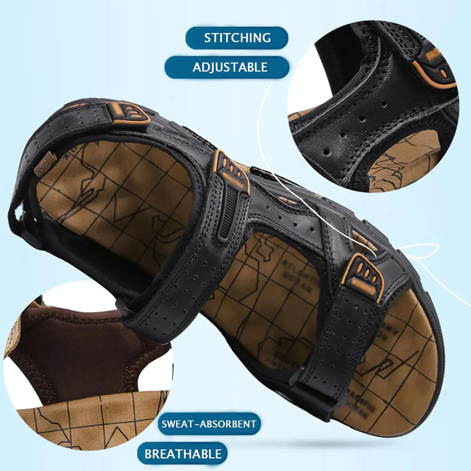 RZDYSQ Summer Mens Hiking Sandals Sport Outdoor Hiking Sandals Open Toe Leather Walking Sandals Beach Water Shoes
