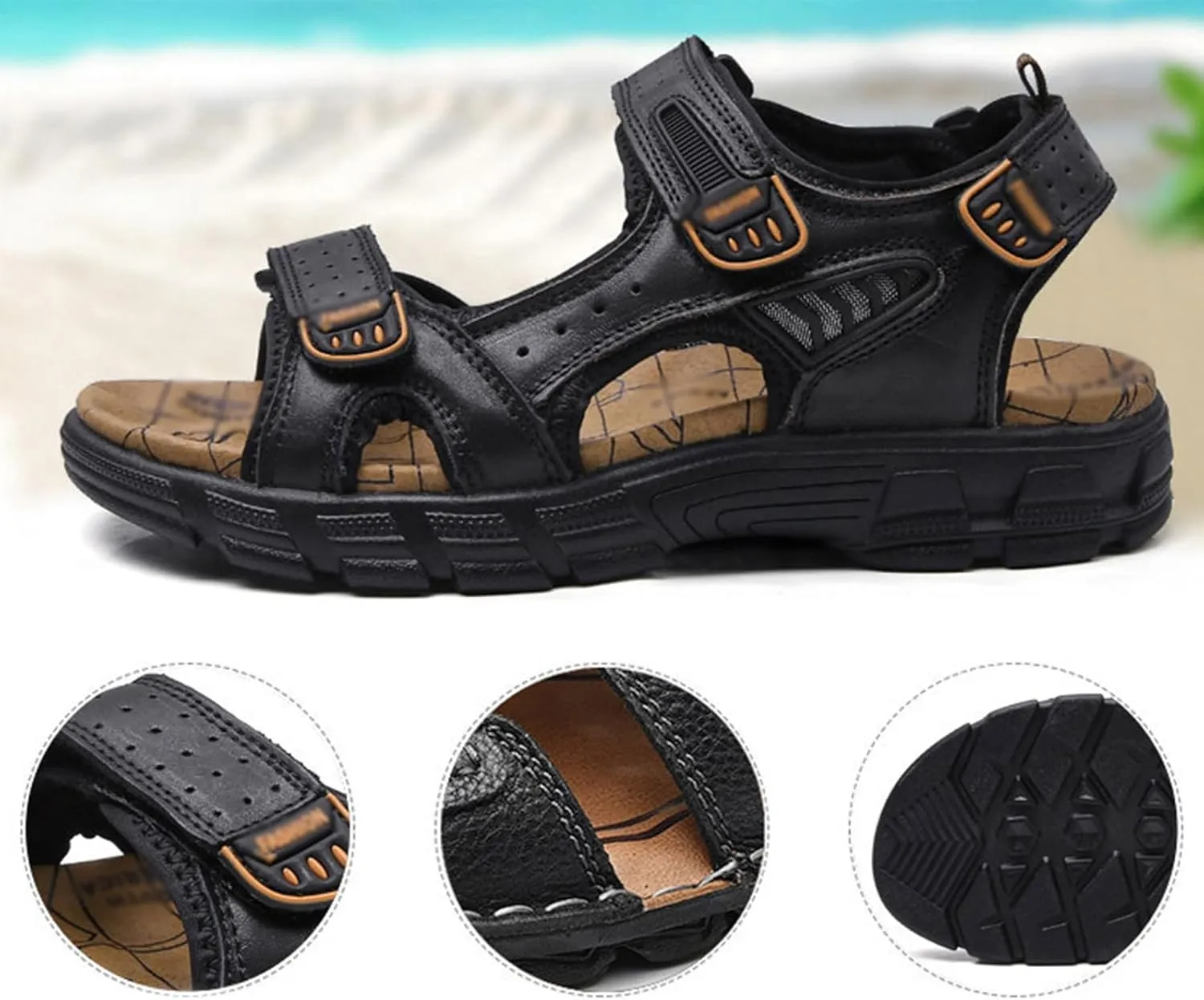 RZDYSQ Summer Mens Hiking Sandals Sport Outdoor Hiking Sandals Open Toe Leather Walking Sandals Beach Water Shoes