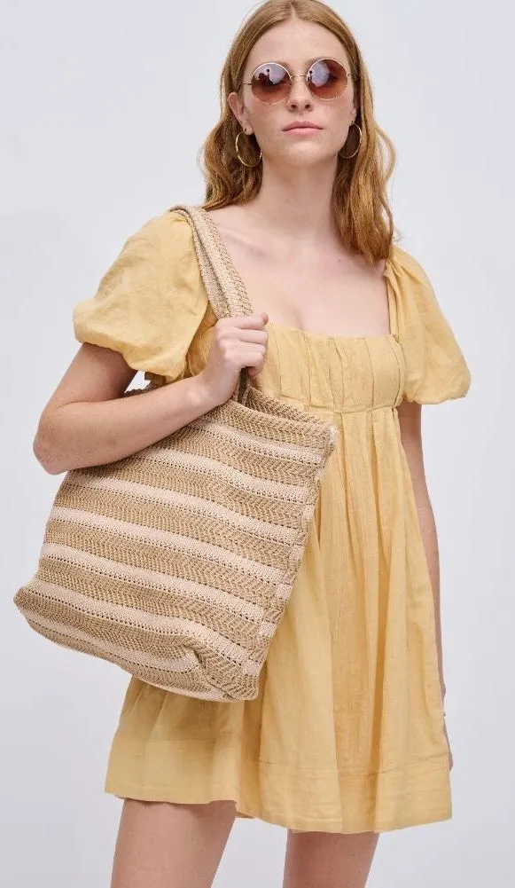 Stripe Woven Straw Tote