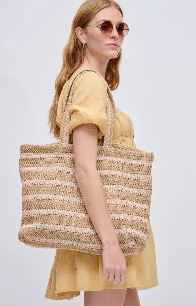 Stripe Woven Straw Tote