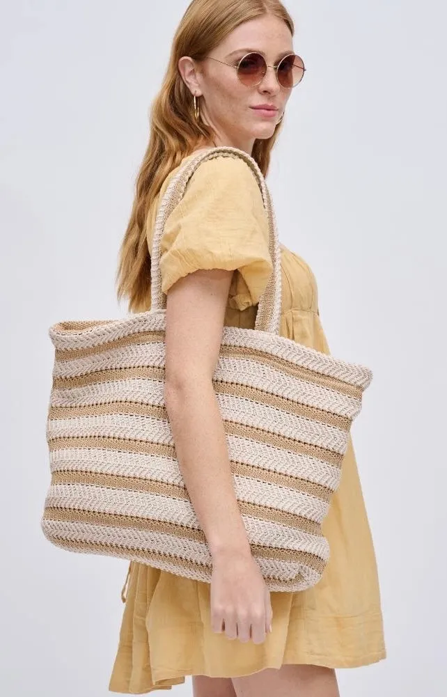 Stripe Woven Straw Tote