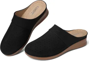 TEMOFON Womens Clogs Slip on Mules: Closed Toe Sandals Women - Wedge Clogs Comfortable Mules Shoes Black Size 9