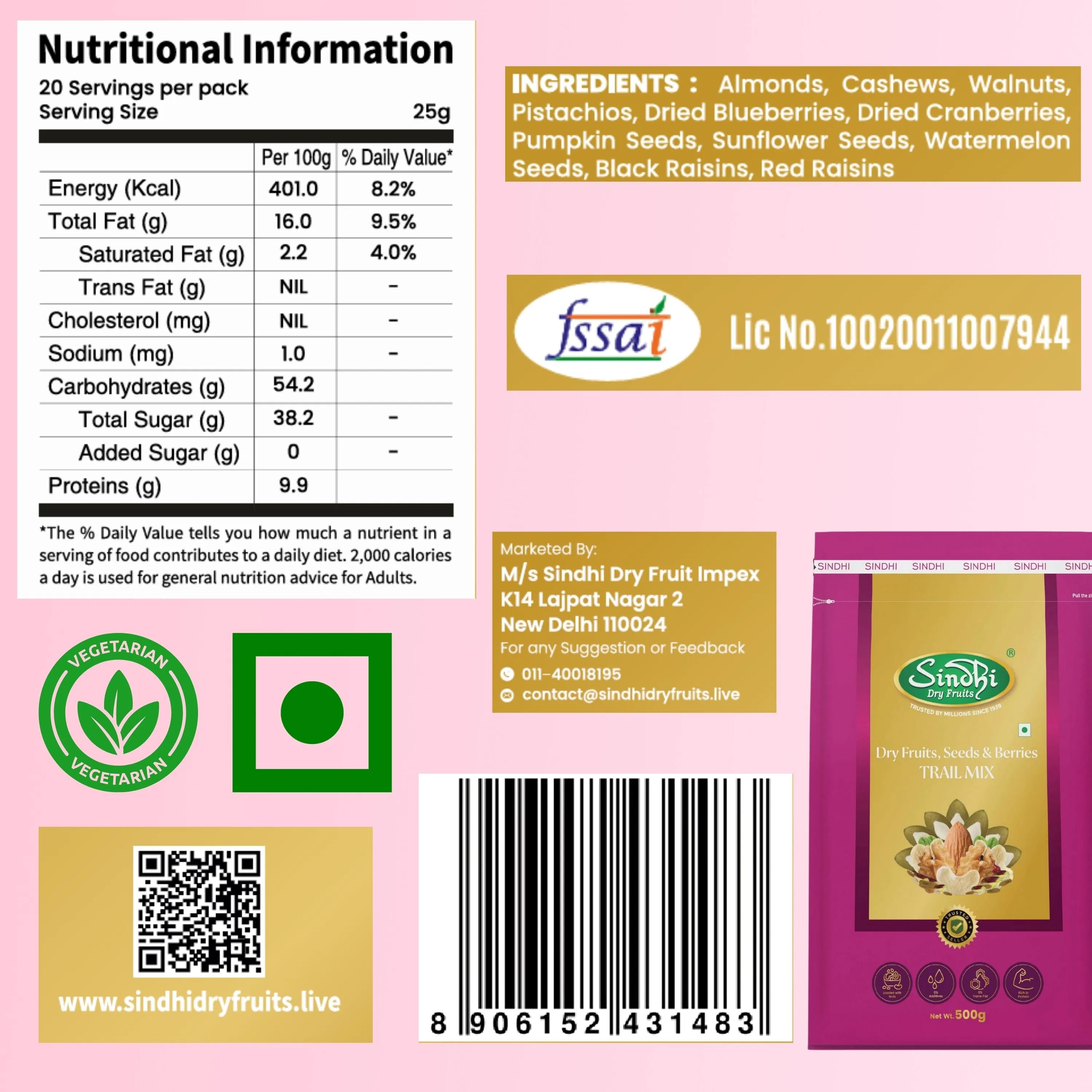 Trail Mix Containing Dry Fruits Seeds & Berries, Premium Pack