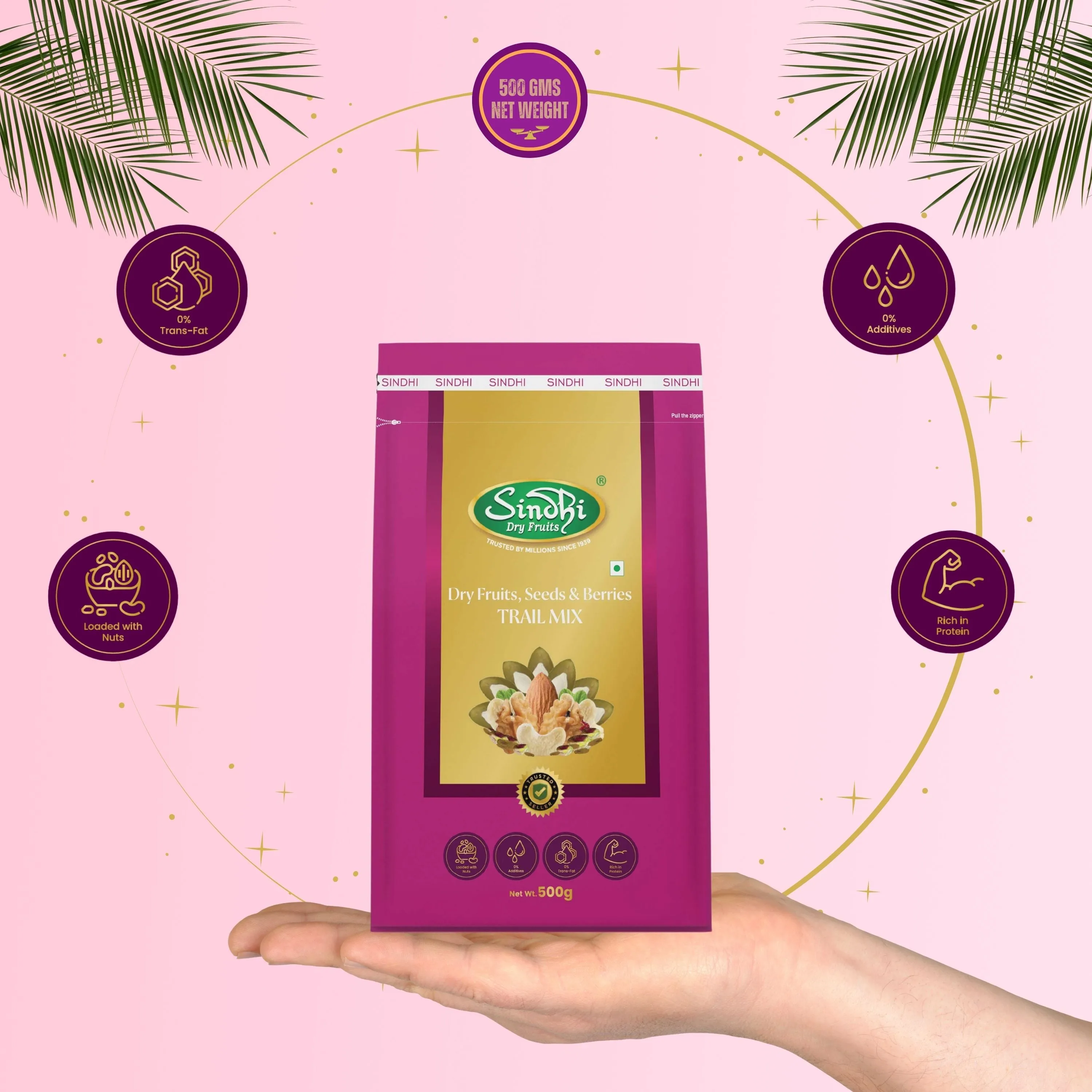 Trail Mix Containing Dry Fruits Seeds & Berries, Premium Pack
