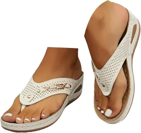 Womens Fashion Orthotic Flip Flops with Arch Support Sandals Women Summer Dressy Comfortable Beach Walking Thong Cushion Sandals Slip On Slides Casual Beach Shoes, 6.5, Black,white