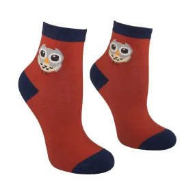 Women's Owl Design Crew Socks - Red