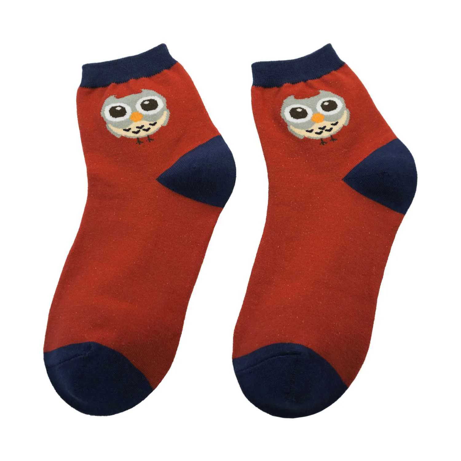 Women's Owl Design Crew Socks - Red
