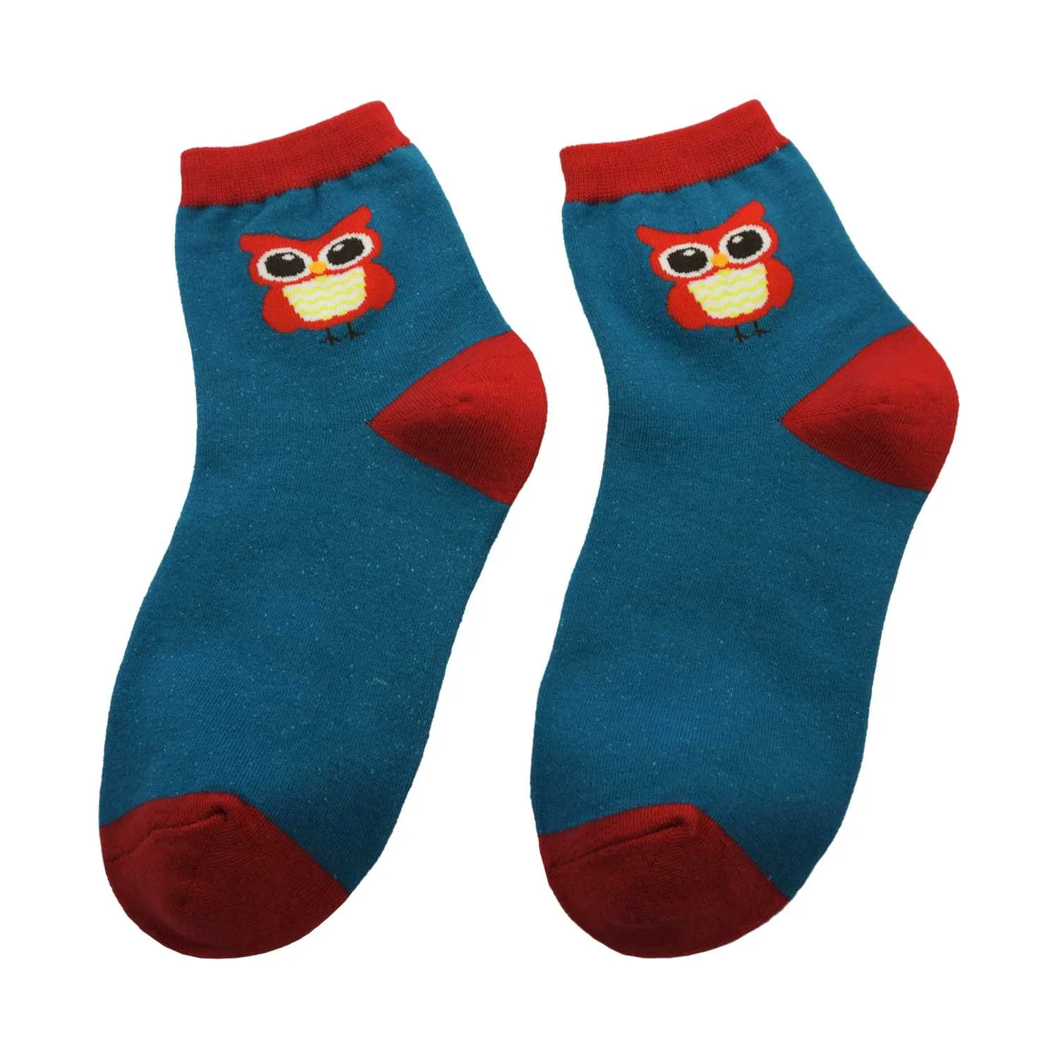Women's Owl Design Crew Socks - Teal
